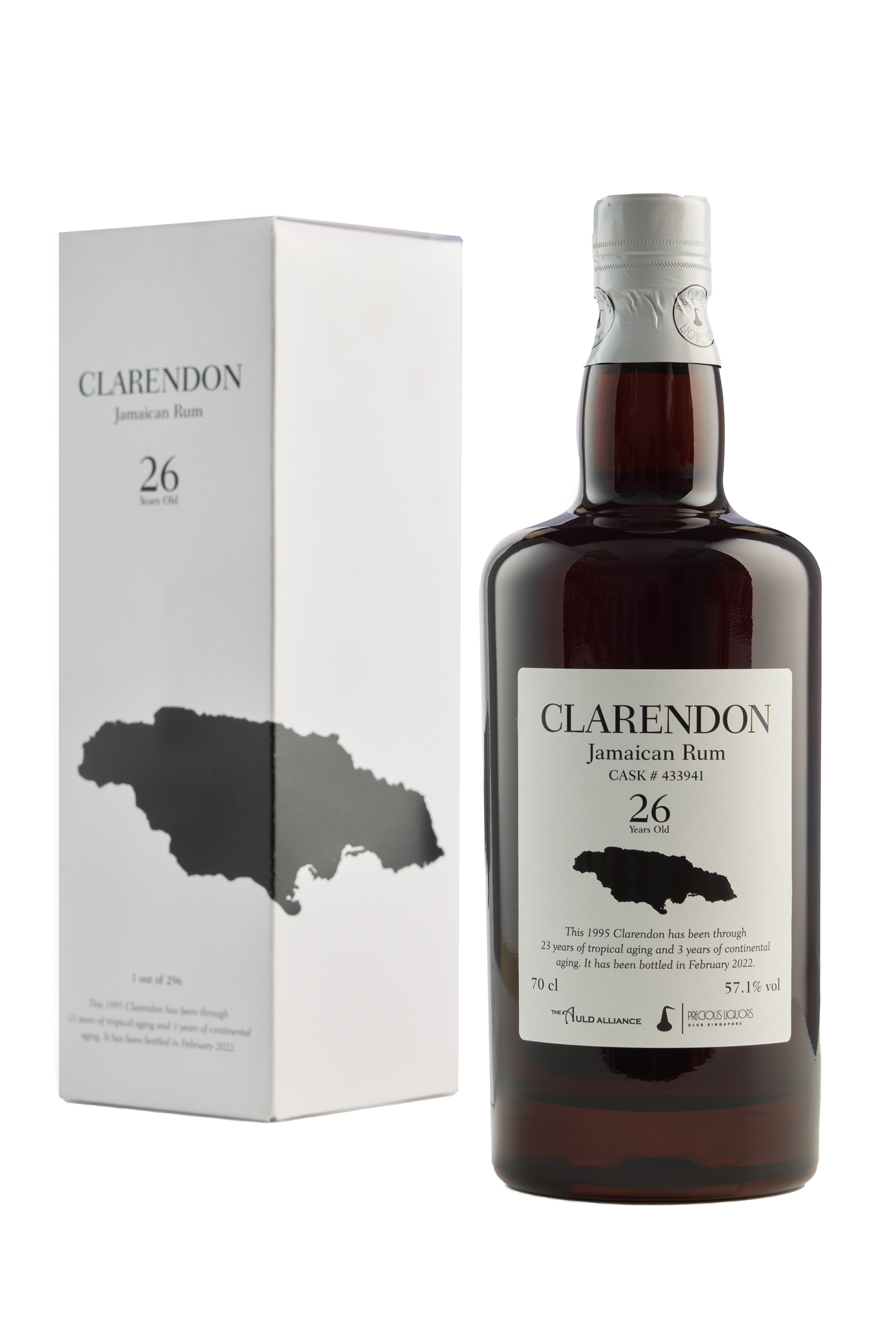 Clarendon_1995_26YO_Bottled_by_Precious_Liquors_-_with_box