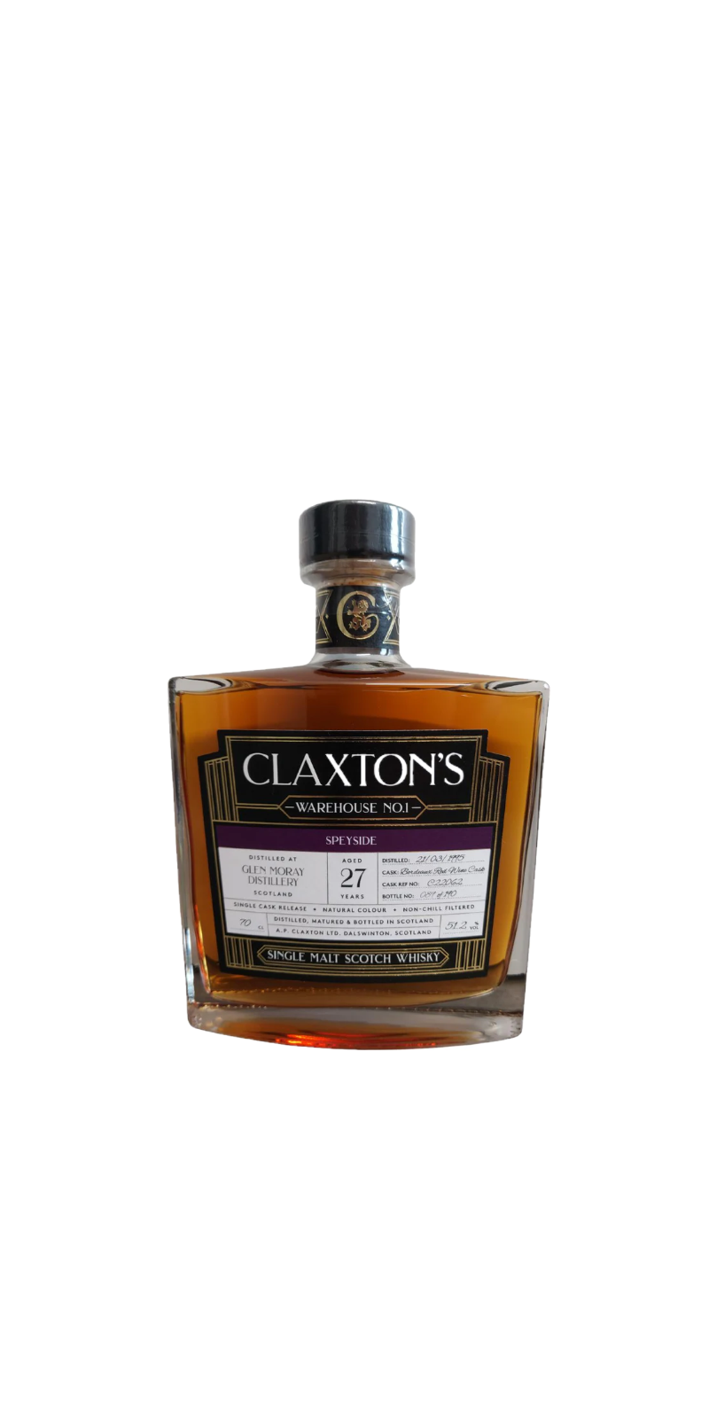Glen Moray 1995 27yo Warehouse 1 Claxton's with presentation box