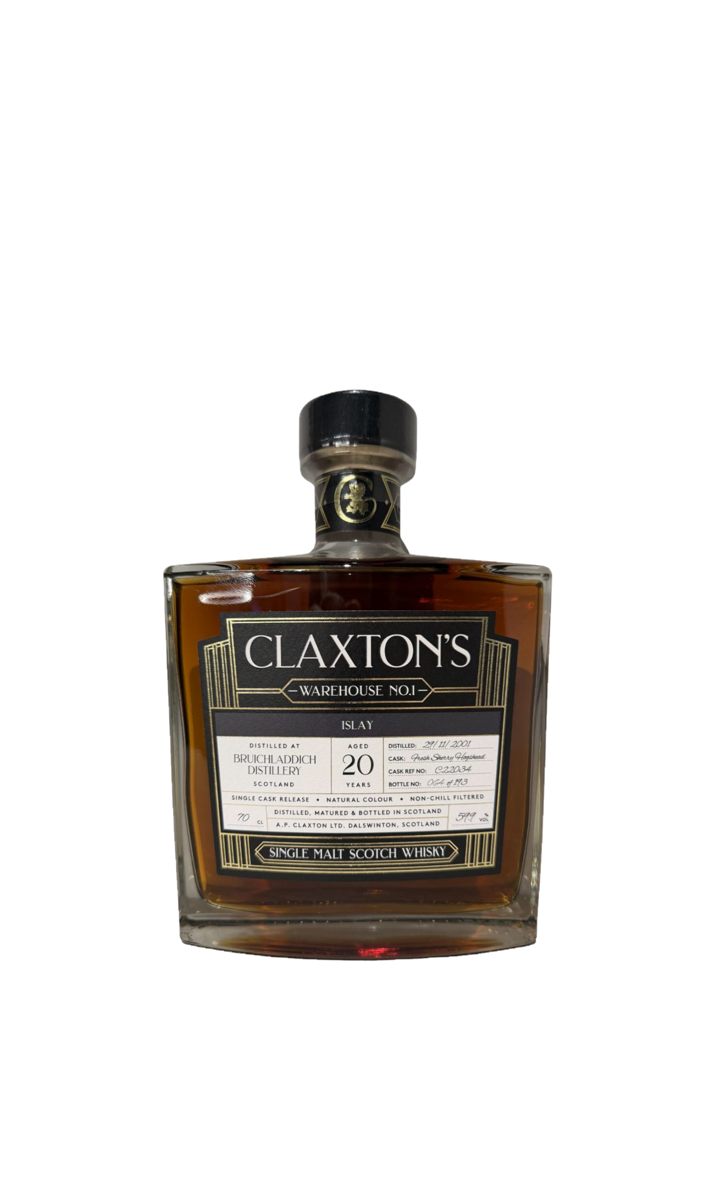 Bruichladdich 2001 20yo Warehouse 1 Claxton's with presentation box